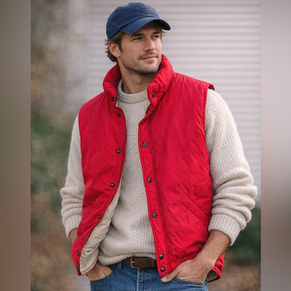 J. Crew Outfitters Vintage 90s Red Goose Down Cotton Puffer Vest | Men’s Small
